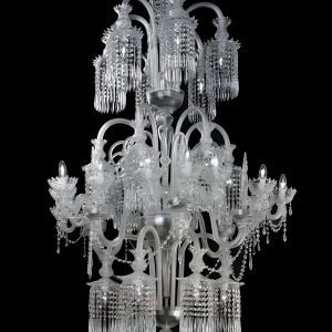 Dubai chandelier: glass, hexagonal pendants, crystal chains