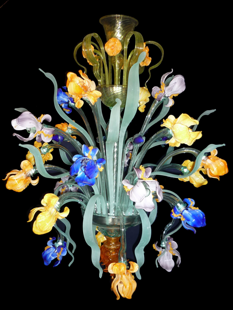 Vibrant Murano glass floral chandelier.