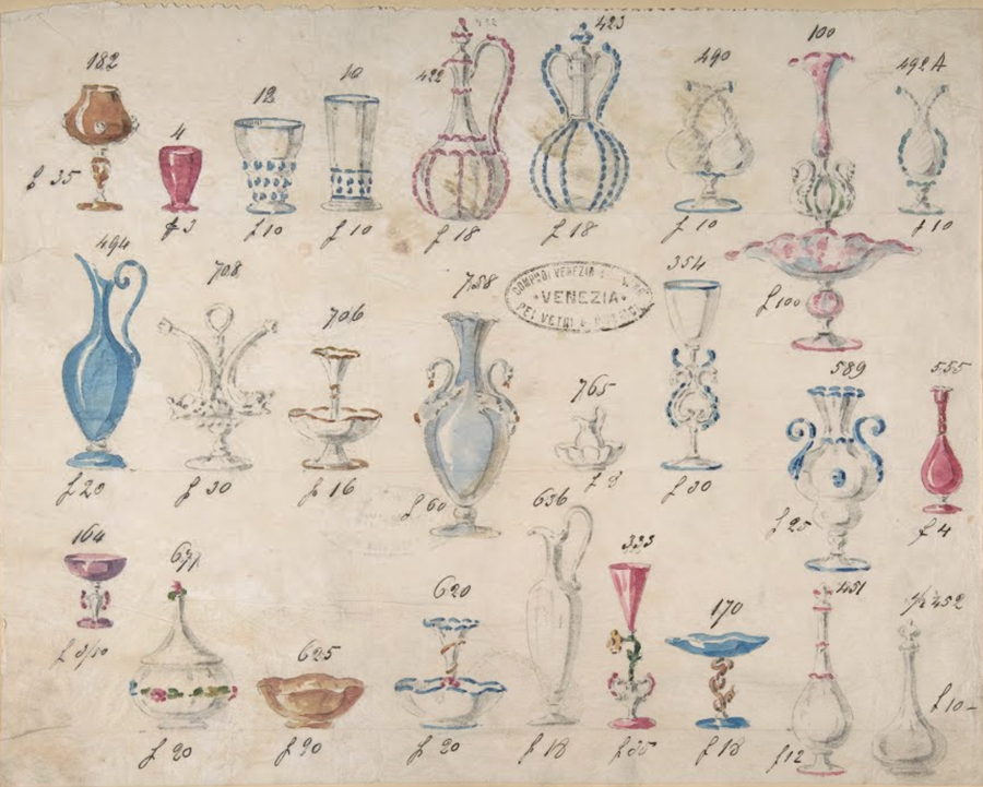 murano glass vase drawings